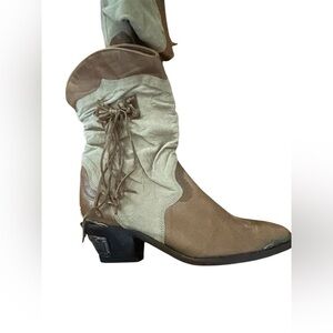 Zodiac Brown Leather Suede Slouch Western Ankle Boots Pointed Toe Size 8.5